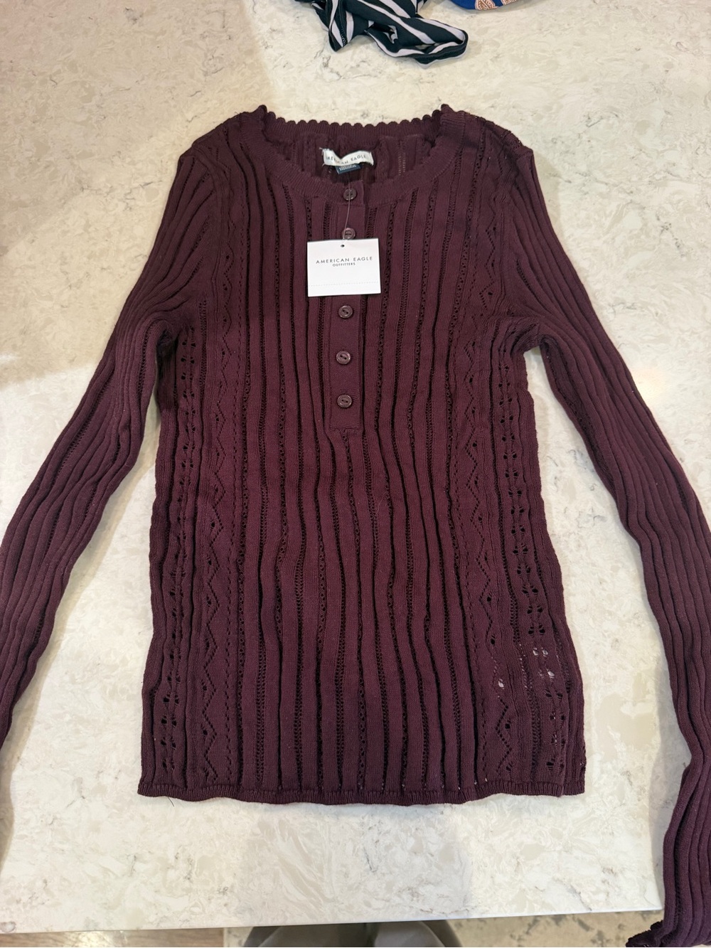 American Eagle Outfitters Maroon Ribbed Button Henley Top